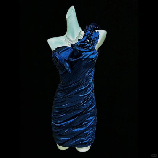 Blue Floral Short Satin Homecoming Dress Prom Dress Birthday Dress gh4638