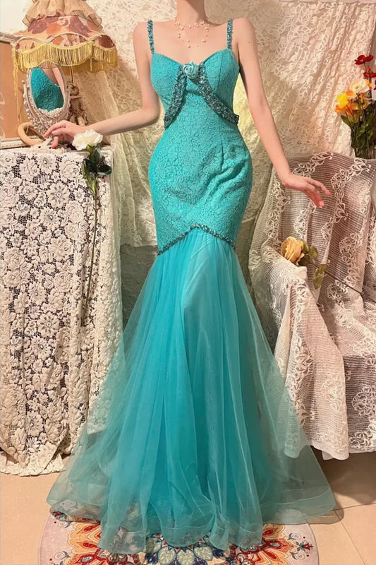 Pink Beaded Beautiful Mermaid Long lace Chiffon Ball Gown Evening Dress Party Dress gh4443