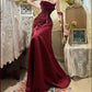 Burgundy Vintage Floral Long Satin Prom Dress Birthday Party Dress Evening Dress gh4412