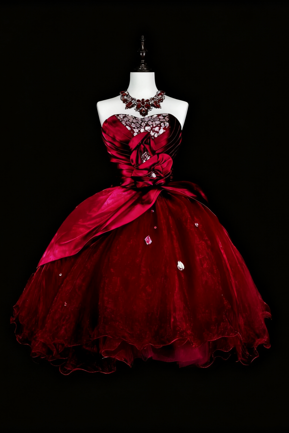 girlhomeshops-Red short birthday dress, tulle back-to-school dress gh6140