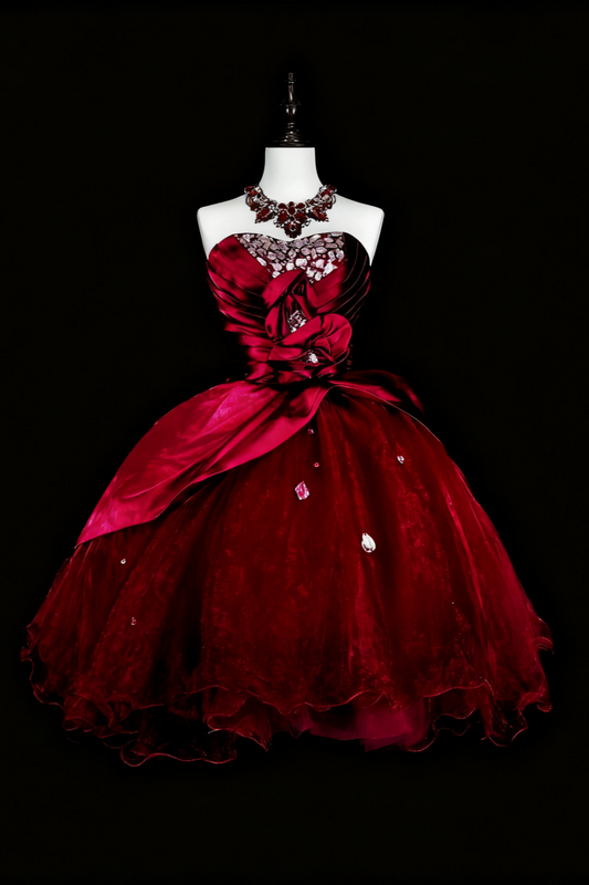 girlhomeshops-Red short birthday dress, tulle back-to-school dress gh6140