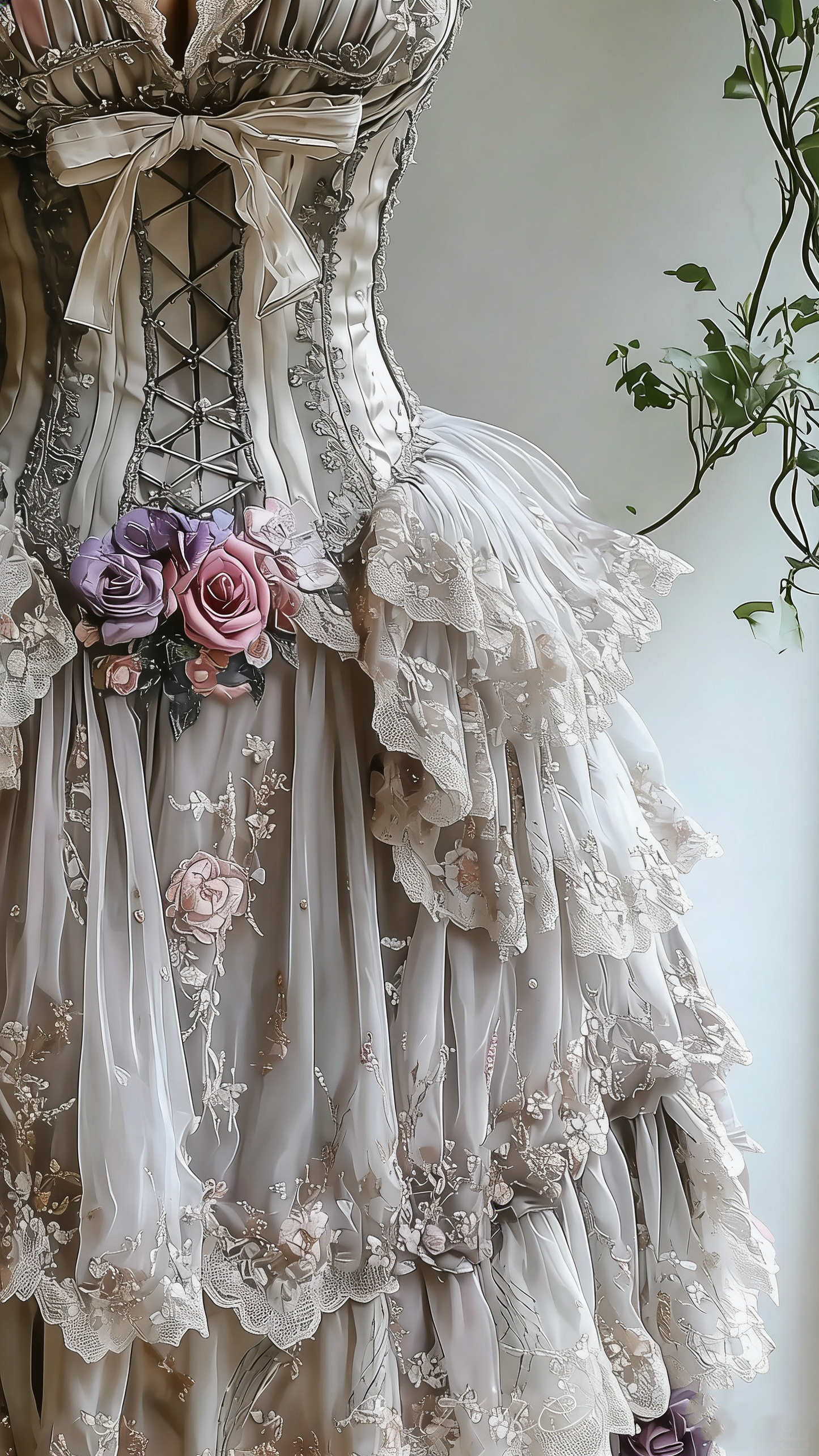 Graues Ballkleid im Lolita-Retro-Stil mit 3D-Blumenmuster aus Spitze – ideal für Teepartys und Cosplay (gh6552)