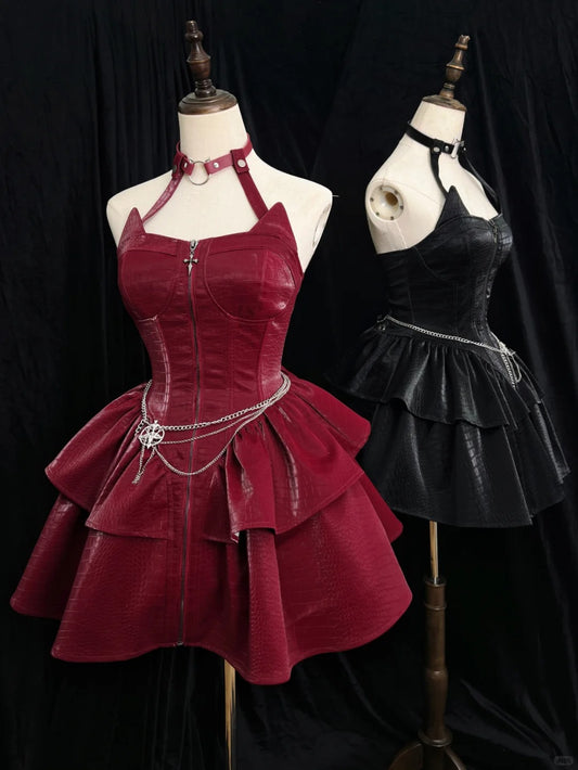 girlhomeshops-Black/Red Short Homecoming Dress Halloween Party Dress Halloween Costume Outfit Halloween gh5771