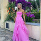Robe de soirée longue en tulle à volants, élégante, rose clair, coupe A-line, épaules dénudées, gh2684