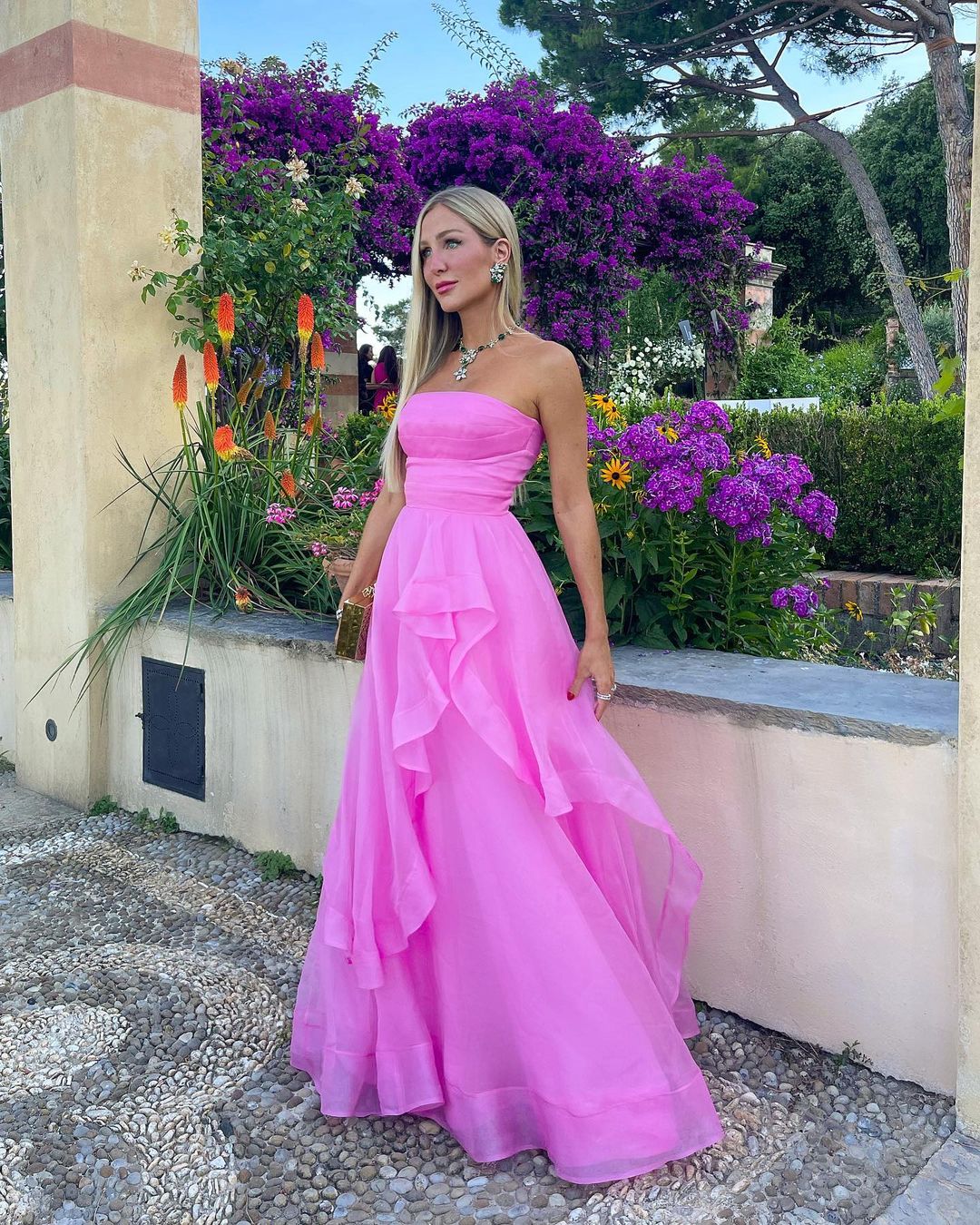 Robe de soirée longue en tulle à volants, élégante, rose clair, coupe A-line, épaules dénudées, gh2684