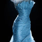 Ice Blue Mystery - Spaghetti Strap Beaded Ruched Mermaid Gown, Tulle Train Elegant Dress. gh7088