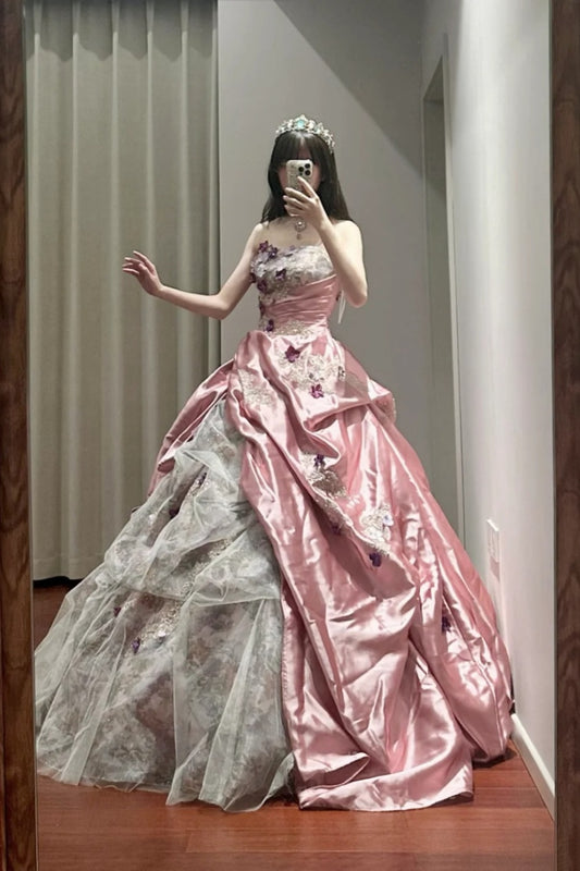 Robe de bal longue de princesse rose gh6659