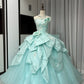 Robe de soirée longue en satin et tulle, vert menthe, magnifique, ornée de perles, gh4827