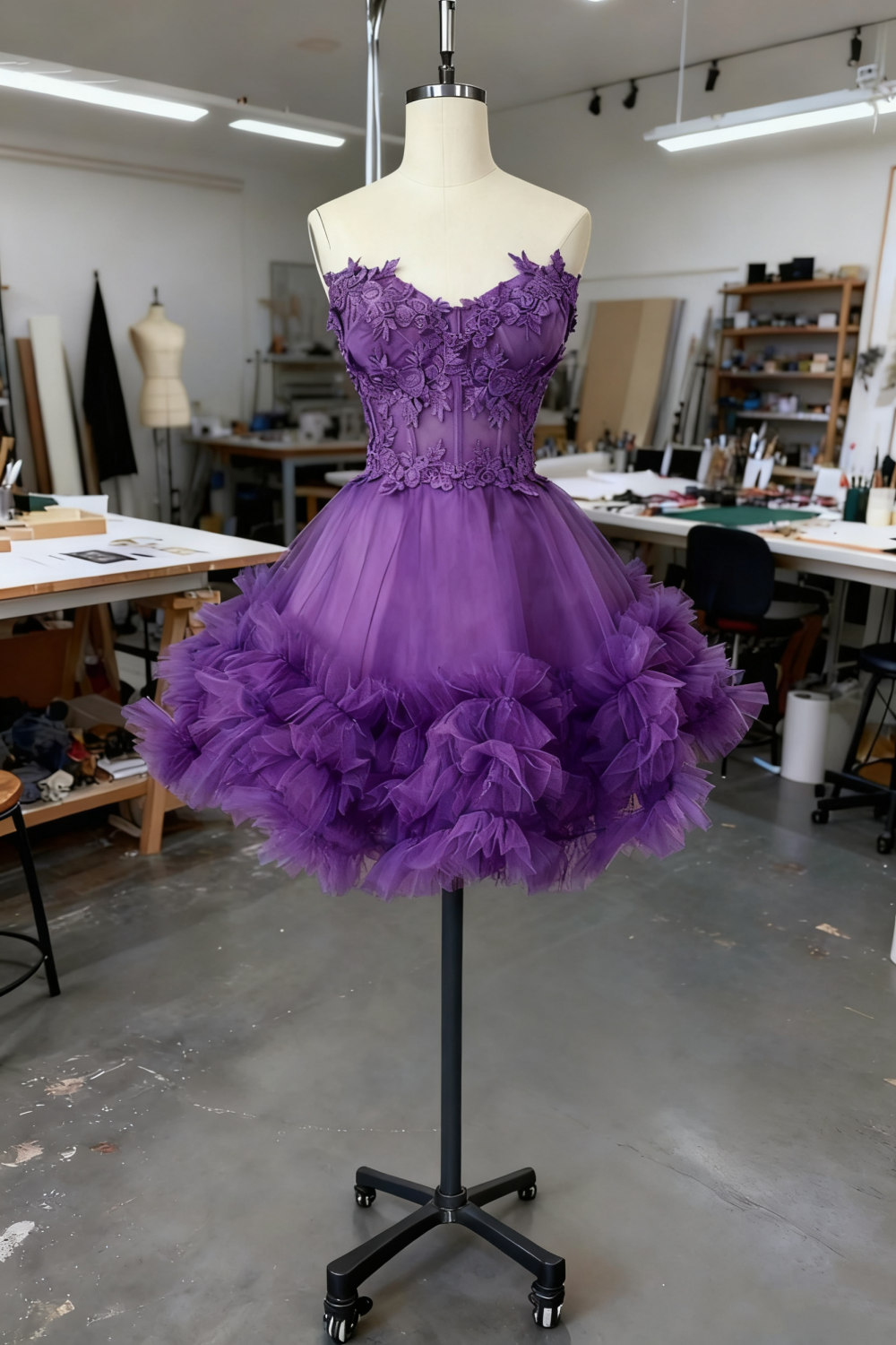 girlhomeshops-Blue Delicate Beaded Short Tulle Dress, Homecomming Birthday Dress gh6163