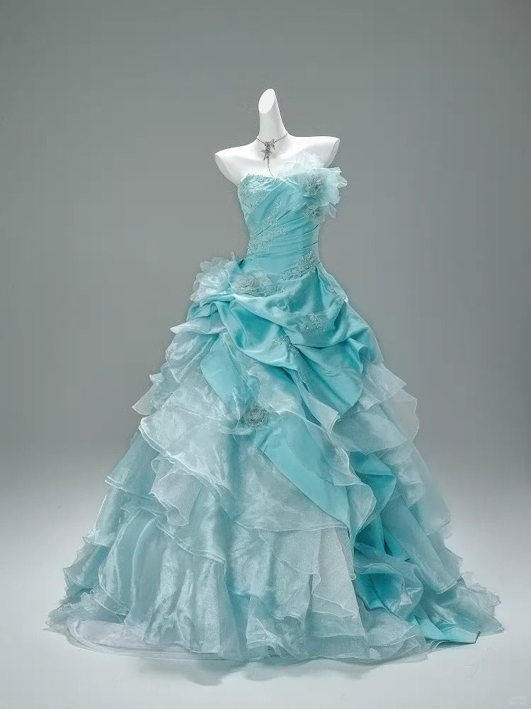 Robe de soirée longue bleue en tulle pour adulte, élégante et douce, gh4468