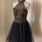 Black Gold Beaded Short Tulle Homecoming Dress Prom Dress Birthday Party Dress gh4848