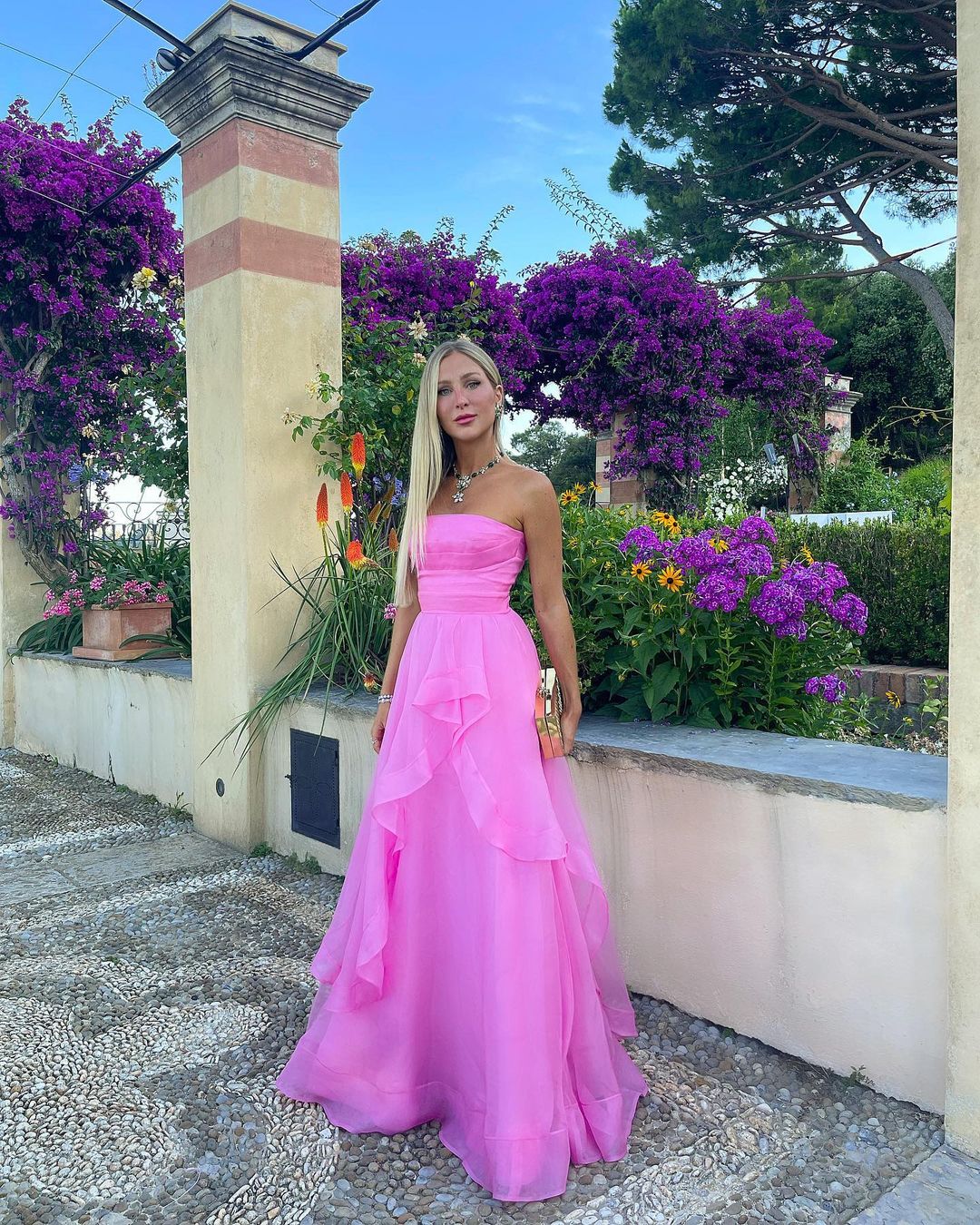 Robe de soirée longue en tulle à volants, élégante, rose clair, coupe A-line, épaules dénudées, gh2684