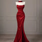 Burgundy fishtail backless long floor-length satin ball gown evening dress gh4546