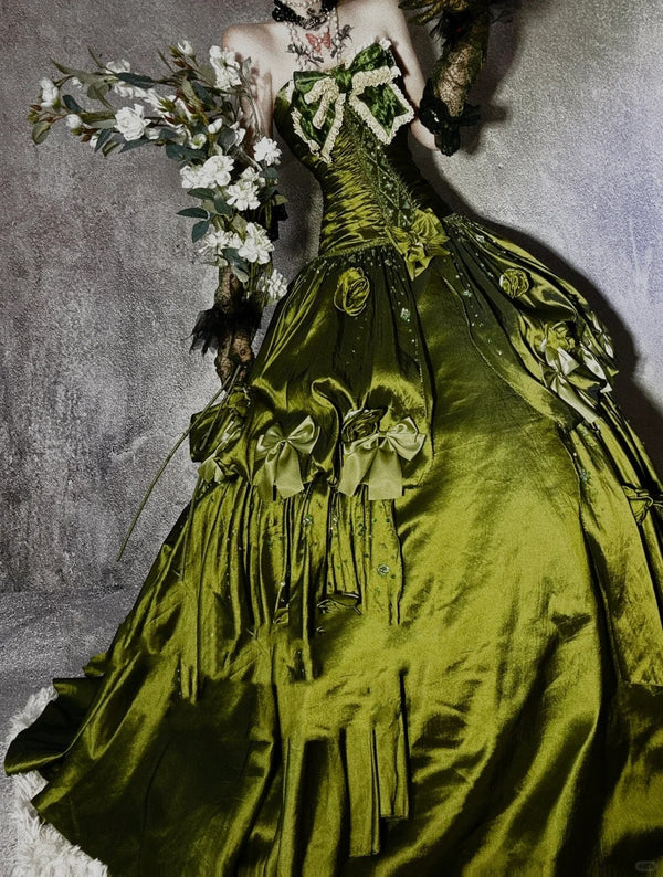 Robe de soirée longue en satin vert, magnifique et exquise, avec perles, gh4500
