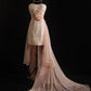 girlhomeshops-Light Pink Lace and Chiffon Sleeveless High-Low Train Evening Gown gh6306