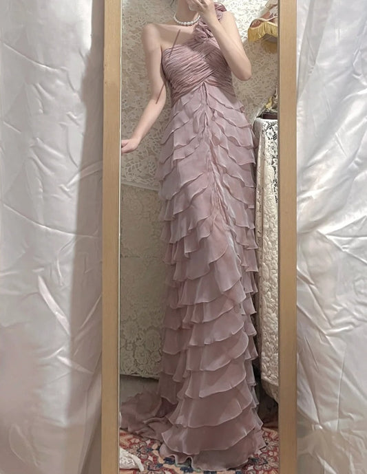 Lilac Floral Elegant Long Chiffon Ball Gown Evening Gown Party Dress Bridesmaid Dresses gh4463