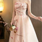girlhomeshops- Vintage Peach Pink Plum Blossom 3D Embroidered Strapless Tulle Chinese Style Evening Gown gh6034