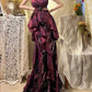 Purple Lace Beautiful Mermaid Long Satin Ball Gown Evening Dress gh4440