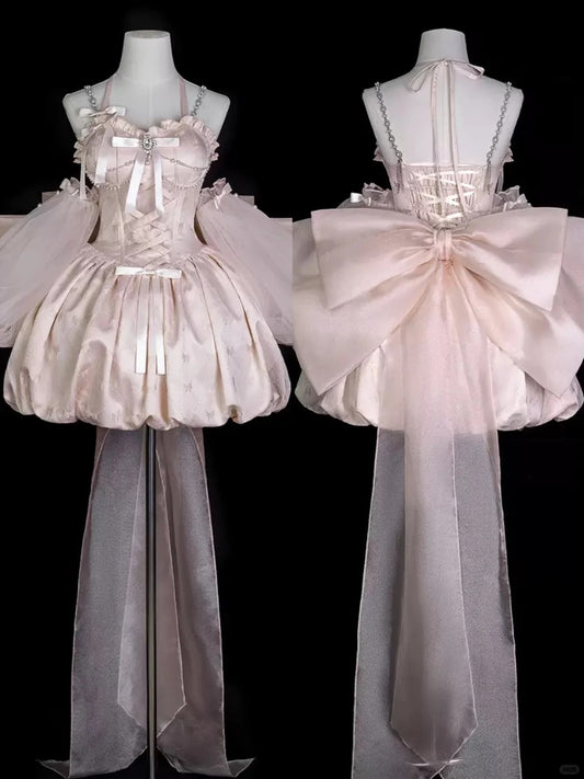 Girlhomeshops - Robe de soirée courte en satin et mousseline de soie rose à décolleté en cœur, robe d'anniversaire gh5343