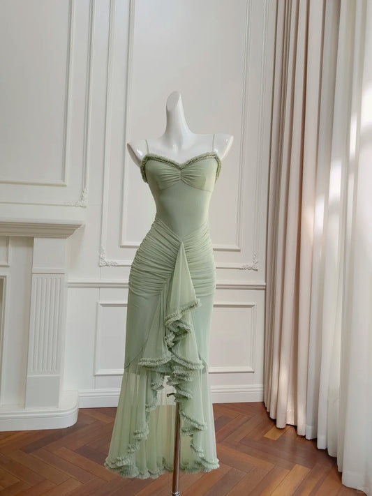 Green/Yellow Fashion Elegant Long Chiffon Ruffle Homecoming Dress Prom Dress Evening Dress Party Dress gh4184