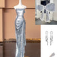 Silver Sparkle Sequin Long Prom Dress Evening Dress Party Dress gh4865