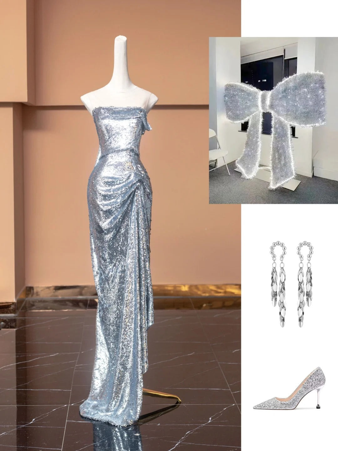 Silver Sparkle Sequin Long Prom Dress Evening Dress Party Dress gh4865