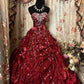 Robe de soirée longue en satin et tulle, magnifique robe de bal rouge perlée gh4826