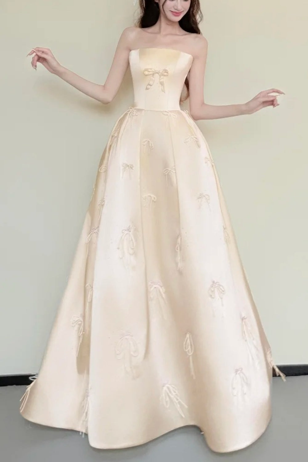 girlhomeshops-Sweet Bow Exquisite Beaded Long Satin Belle Princess Ball Gown Evening Dress Graduation Dress gh5978