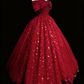 girlhomeshops-Rotes, schimmerndes langes Tüll-Ballkleid gh6280
