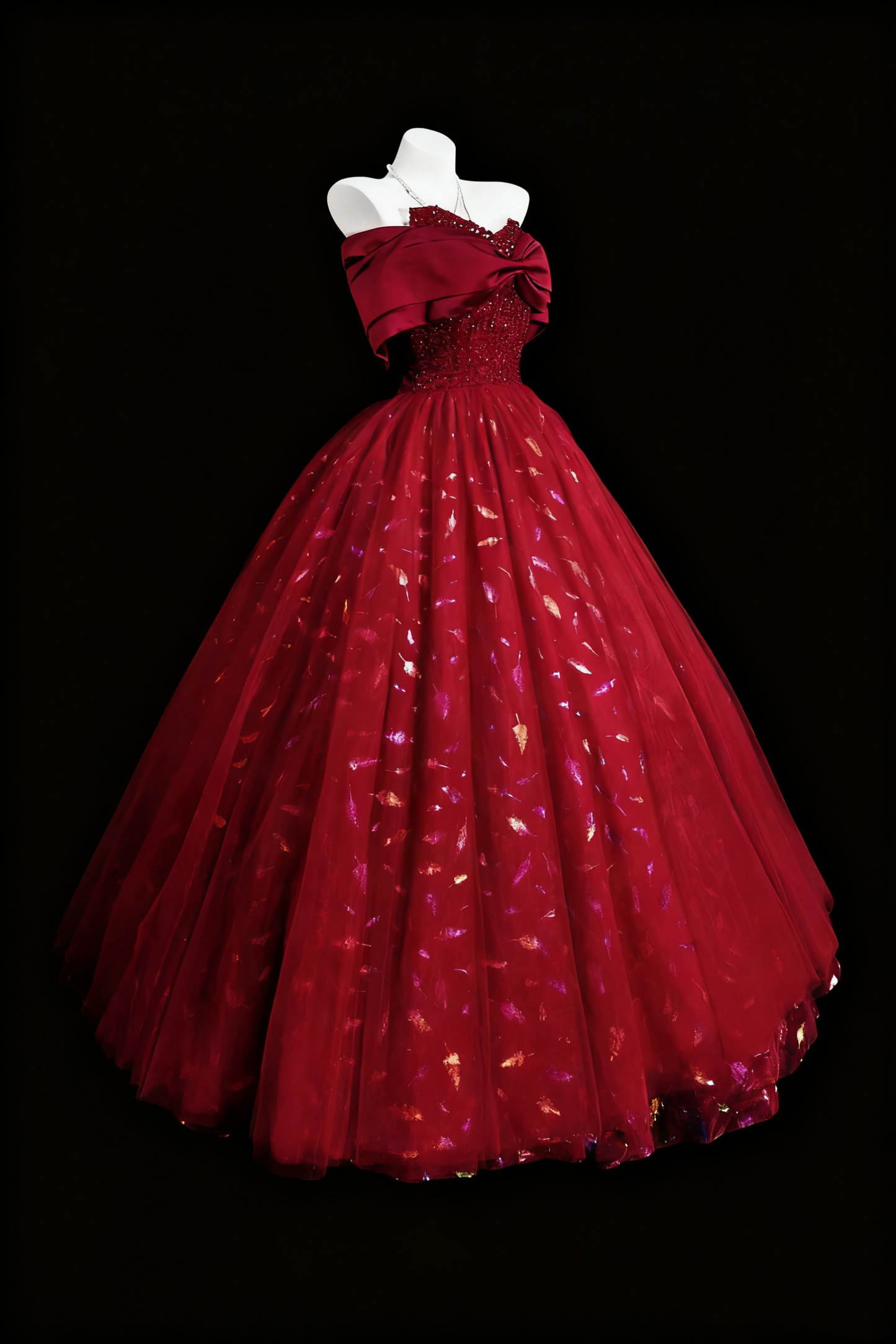 girlhomeshops-Rotes, schimmerndes langes Tüll-Ballkleid gh6280