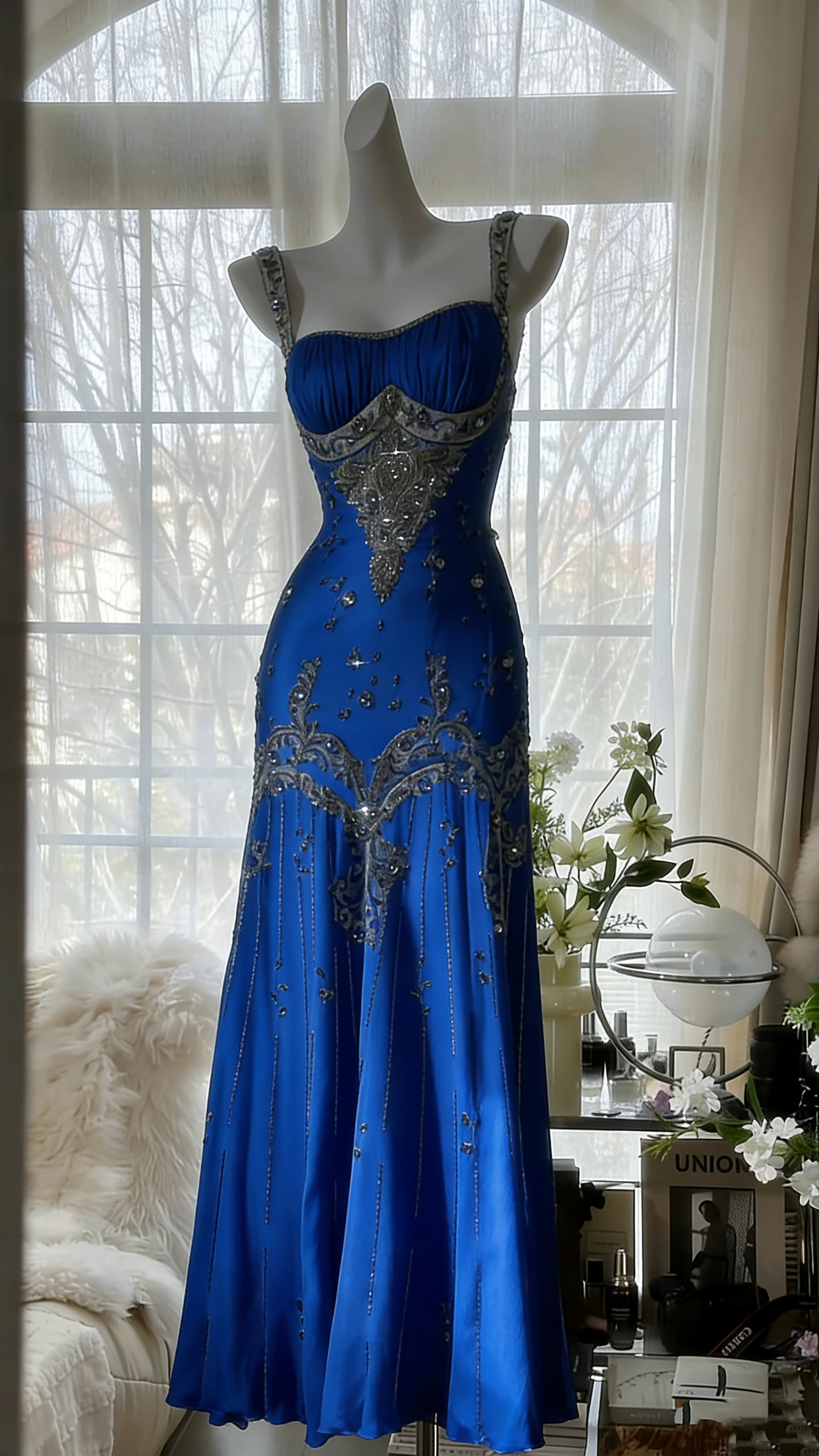 Ivory Vintage Elegant Shiny Exquisite Rhinestone Beading Long Chiffon Ball Gown Evening Dress Birthday Party Dress Prom Dress Graduation Dress gh3945