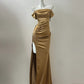 Gold Metallic/Light Champagne/White Fashion Long Satin Prom Dress Evening Dress Party Dress gh4840