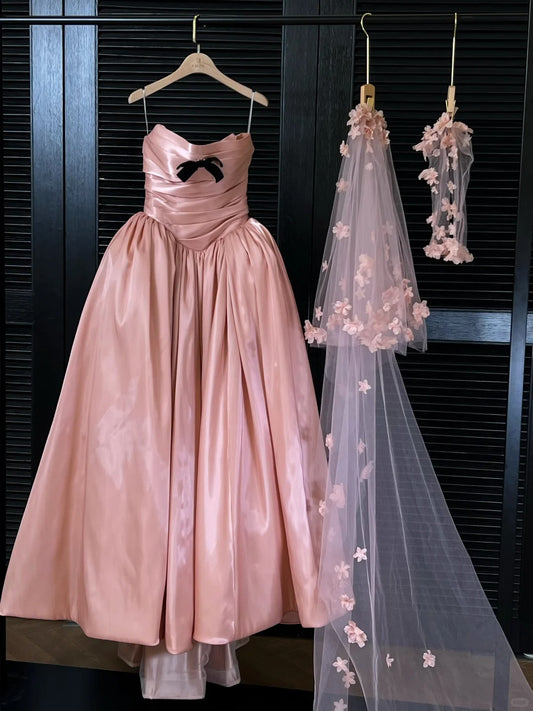 Girlhomeshops – Rosa Satin, schlichtes, modisches, langes Ballkleid, Abendkleid gh5449