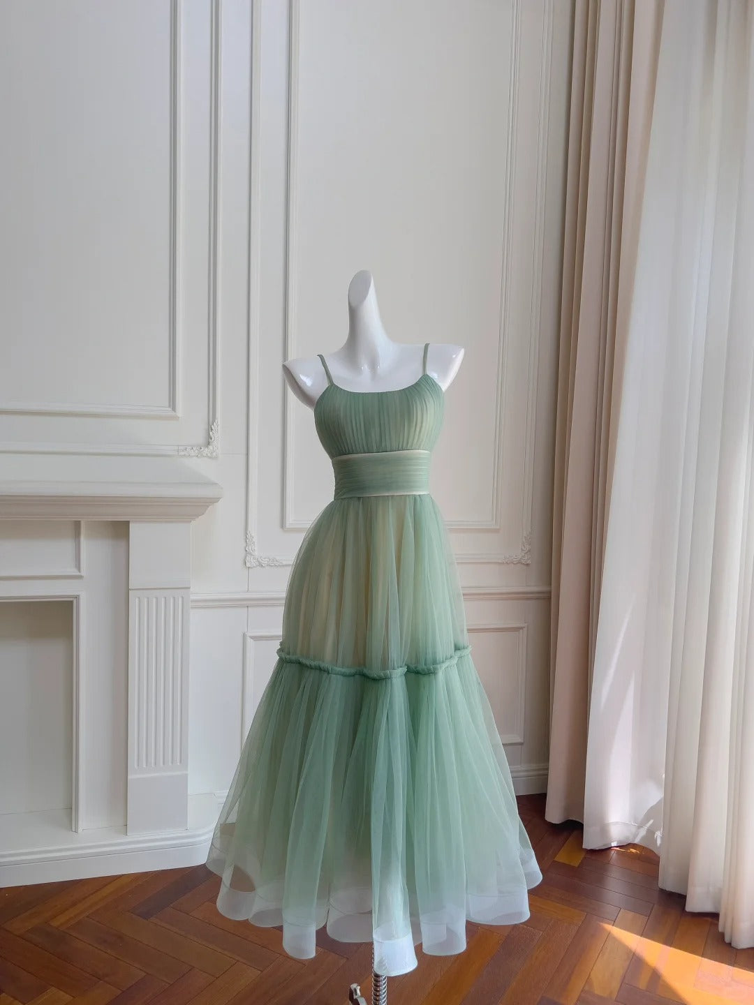 Robe de bal longue fluide en mousseline de soie menthe pour fête d'anniversaire gh4405