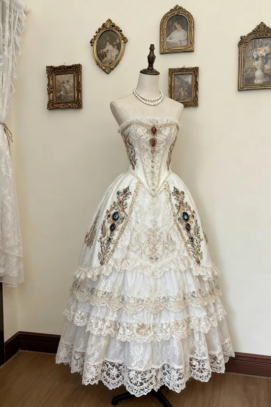 girlhomeshops-Luxus im klassischen Quinceanera-Stil: Vintage-Spitze, Edelstein-akzentuiert, trägerlos, bodenlanges Quinceanera-Kleid gh5893