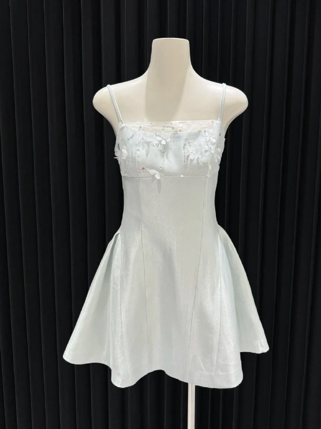 Ice blue floral satin short back to school dress, birthday party dress gh4648
