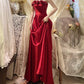 Red delicate floral long elegant satin ball gown evening dress gh4436