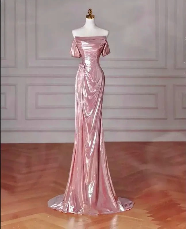 ✨Girlhomeshops-Pink Fashion Long Satin Mermaid Slim Fit Evening Dress Birthday Party Dress gh4990