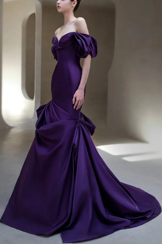girlhomeshops-Purple Elegant Long Satin Train Prom Dress gh6236