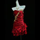 Red Beaded Short Satin Ruffle Homecoming Ball Gown gh4640