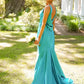 Blue Elegant V Neck Long Satin prom dress Evening Dress Wedding Guest Party Dress gh3343