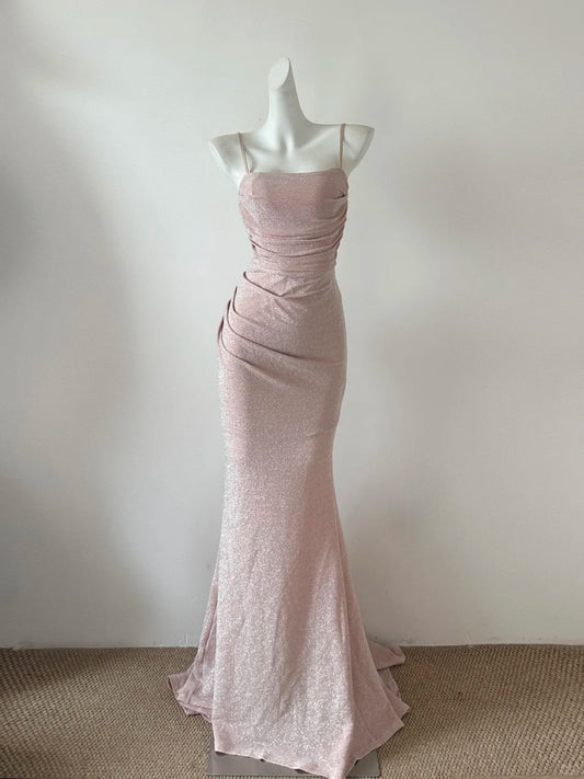 Robe de soirée longue rose élégante et brillante style sirène gh4475