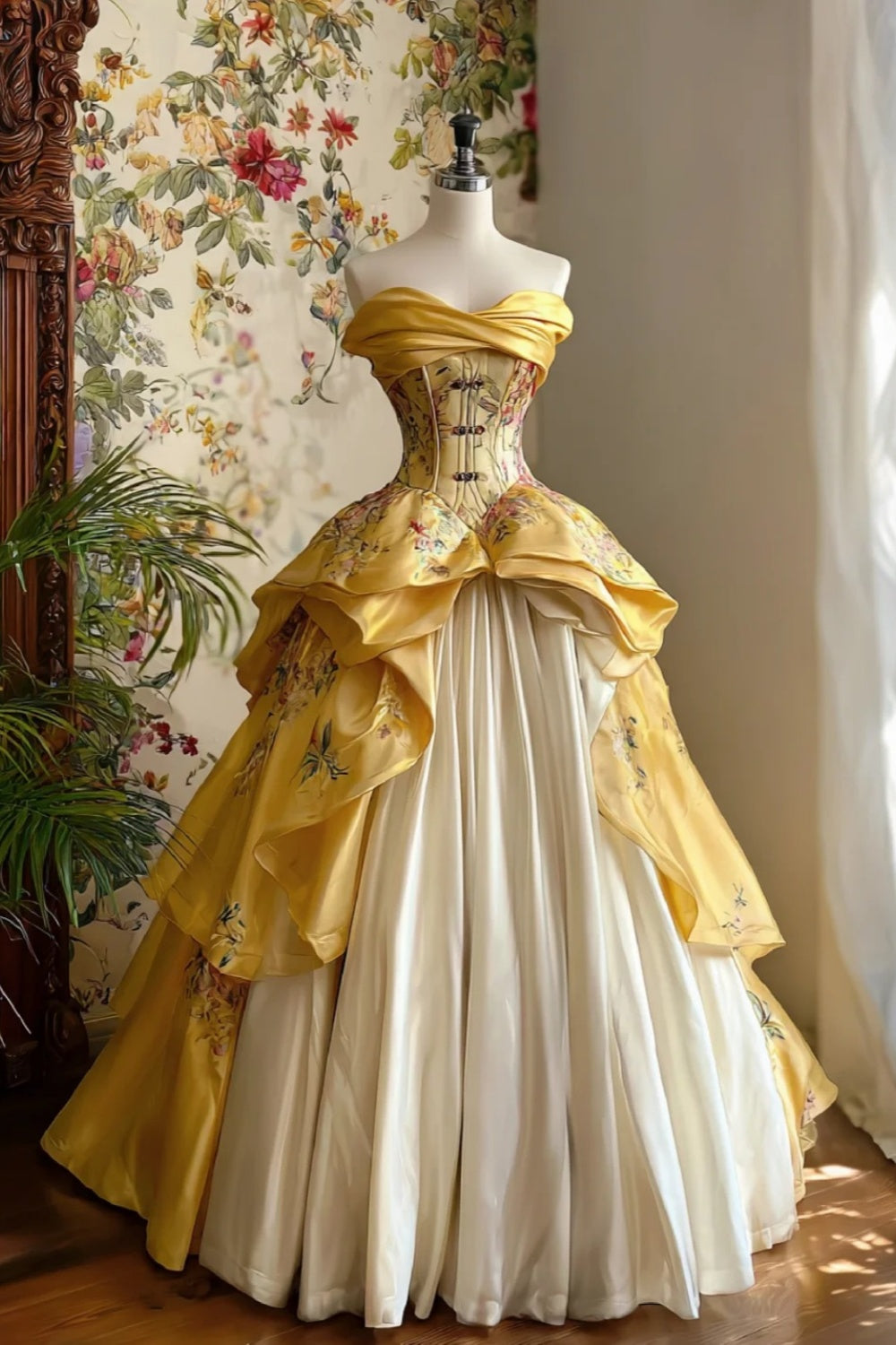 Gilded Court Gowns | Neoclassical Dress Collection: 18th-19th Century Court Gowns with a Retro Romantic Satin Gold Finish gh6732