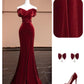 Burgundy Velvet Beading Elegant Fashion Long Mermaid Slim Prom Dress Evening Dress Party Dress gh4877