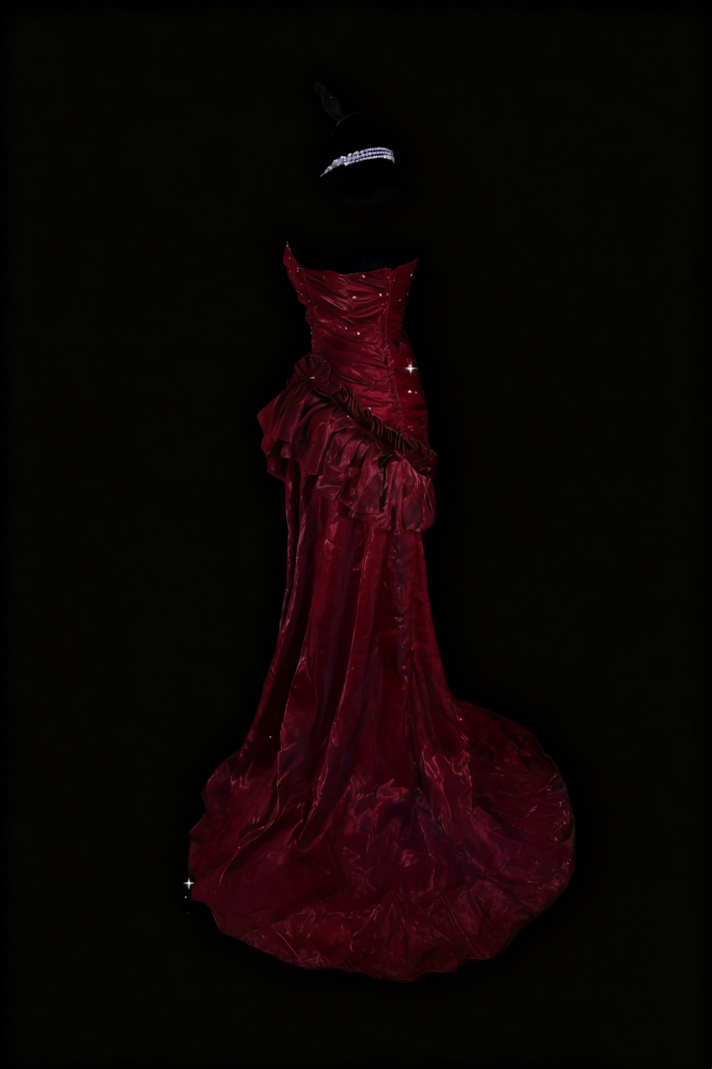 Luxury Sexy Style Strapless Sleeveless Gown | Burgundy Satin Shimmer Mermaid Train Maxi Dress for Gala Red Carpet Ball Engagement Banquet gh6421