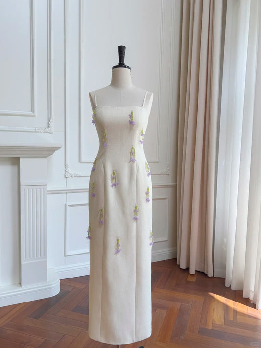 Robe de soirée longue blanche élégante à fleurs, robe de soirée, robe d'anniversaire, robe de bal, gh4291