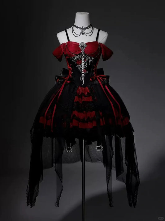 Girlhomeshops - Robe courte de soirée en tulle et dentelle perlée noire et rouge, robe d'anniversaire gh5347