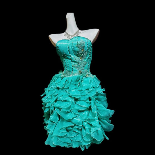 Mint Green Beaded Short satin Ruffle Homecoming Dress Prom Gown gh4639