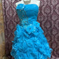 Green/Blue Beaded Princess Tulle Short Homecoming Ball Gown gh4642