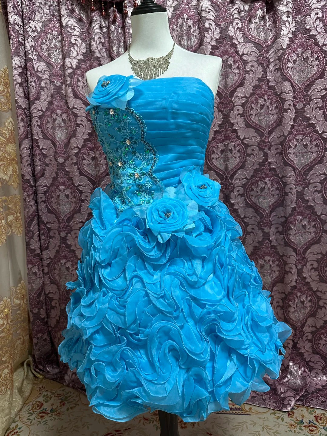 Green/Blue Beaded Princess Tulle Short Homecoming Ball Gown gh4642